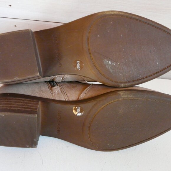 Lucky Brand Suede Leather Ankle Bootie Size 6.5 US Tan Side Zip Heel - Picture 10 of 16